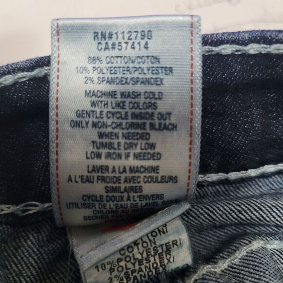 True Religion Jeans 33 Blue Denim Natural Big T Bobby Y2K Thick Stitch Straight - Picture 9 of 10